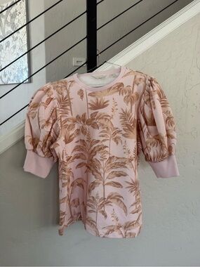 Ted Baker Pink and Tan Tropical Puff-Sleeve Sweatshirt